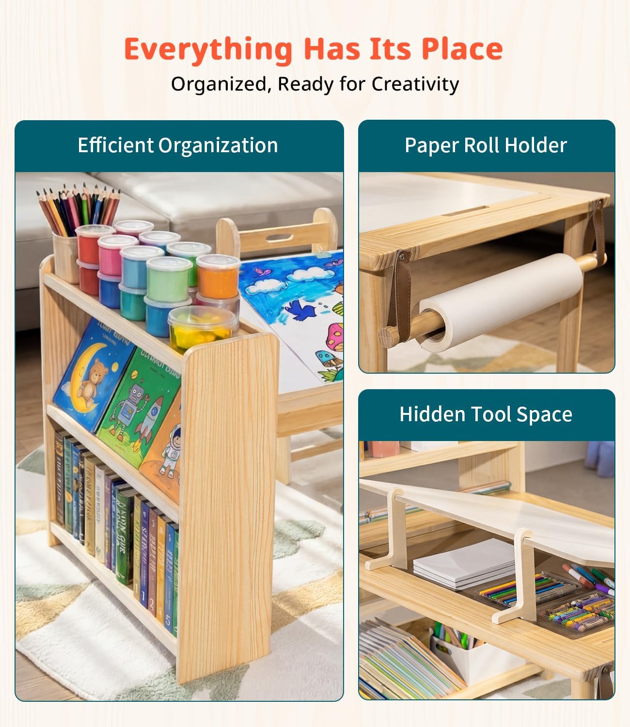 Meja Seni Kayu Anak dengan 2 K - Art Craft Toddler ulasan dan harga