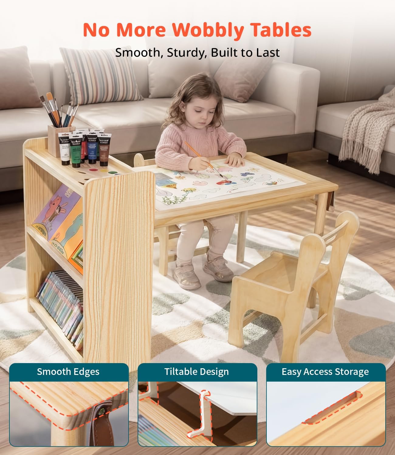 Meja Seni Kayu Anak dengan 2 K - Art Craft Toddler ulasan dan harga